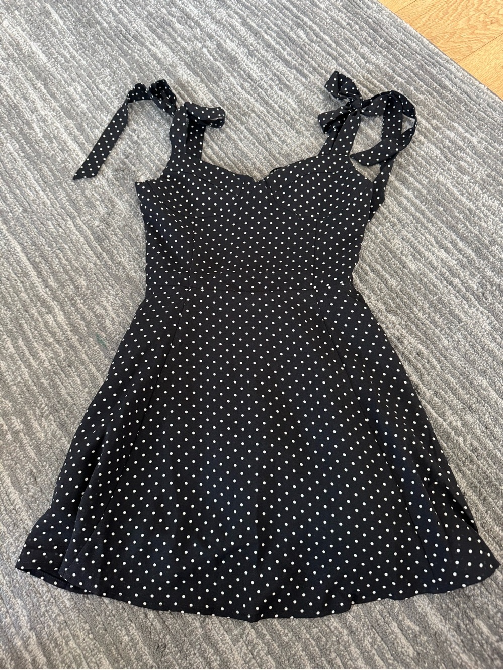 Katie J NYC Black and White Polka Dot Tie-Shoulder Mini Dress